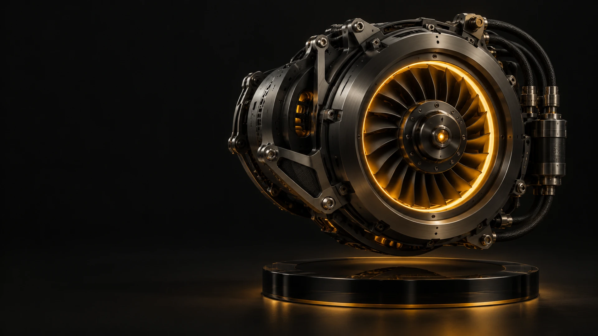 Precision-machined graphite turbine with an illuminated amber core